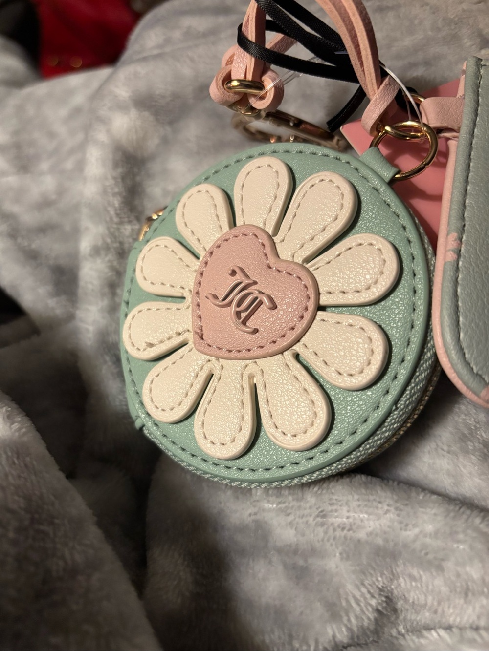 Juicy Couture Mint Green Pink Cream Daisy Mini Coin Purse